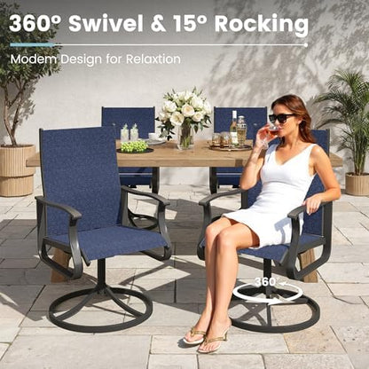 5 Pieces Patio Dining Set, Patio Outdoor Furniture Set of 4 Patio Swivel Dining Chairs and 36" Patio Spliced Square Tabletop with Umbrella Hole, for Deck, Backyard, Poolside & Garden