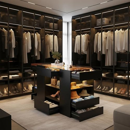 Kikihouse Modern Closet Island with 10 Drawers with LED (Black)