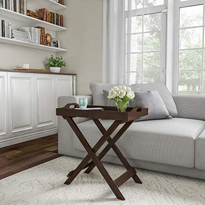 Lavish Home End Folding Modern Minimalist Wooden Contemporary Side Table, Multifunctional, Portable, Stylish Serving, Snack or Lap Tray, Suitable for Indoor and Outdoor Use - BROWN