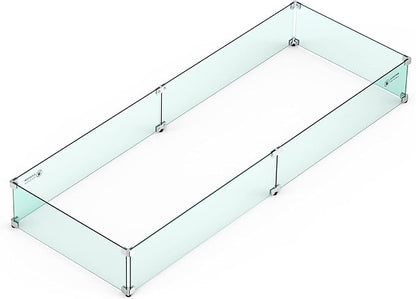 Skyflame Fire Pit Wind Guard, 53.5" x 19.5" x 6" Clear Tempered Glass Flame Guard Set with Hard Aluminum Corner Brackets and Rubber Feet, Fits for 48-inch Rectangular Fire Pit Burner Pan