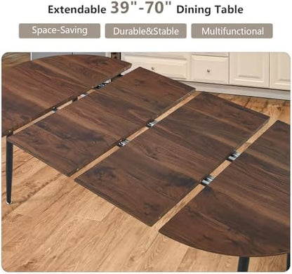 Extendable Round Dining Table for 4 6 Wooden Dining Room Table 39" to 70" Modern Kitchen Table for Dining Room Office Expandable Oval Dinner Table with MDF Top and Wood Legs Brown