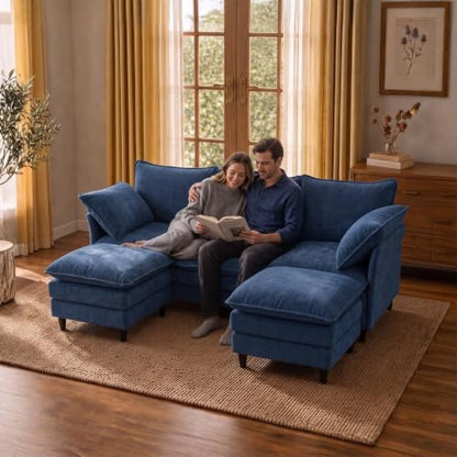 69" Small U-Shaped 4-Seat Convertible Sectional Sofa Couch, Chenille, Blue
