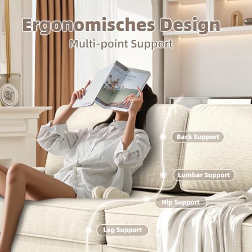 3 Seater Sofa Couch with Deep Seats, 84" Sofa for Living Room, Removable Cover, Chenille Fabric Couches for Living Room, Bedroom, Apartment and Office