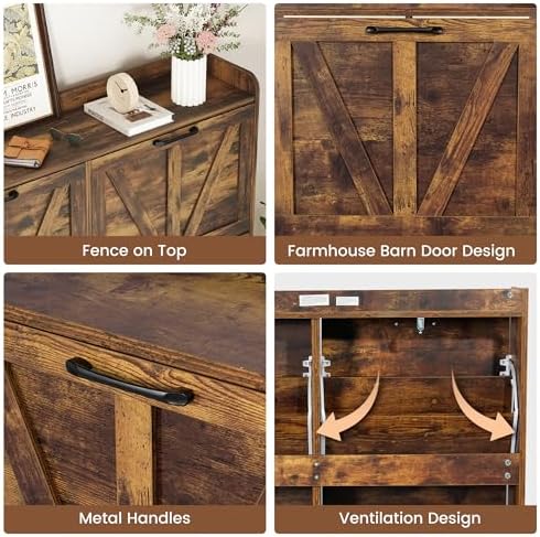 Shoe Storage Cabinet with 4 Flip Drawers, Freestanding Shoe Cabinet with Wooden Legs, Farmhouse Shoe Rack Cabinet for Entryway, Hallway, Rustic Brown