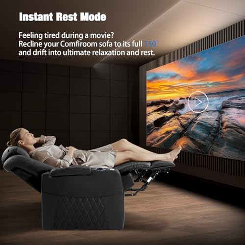 comfiroom Top-Grain Leather Home Theater Seating, Dual-Motor Power Recliner