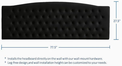 24KF Upholstered Tufted Button Velvet Wall Mounted Headboard,Comfortable Fashional Headboard King/CA King Size, 6058-K-Black