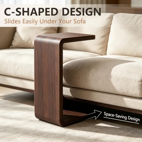 Wooden C Shaped End Table, Couch Table, 24in W Walnut