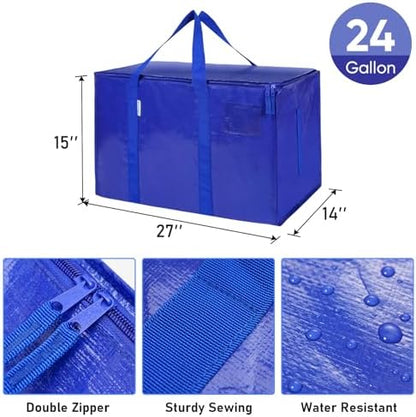 TICONN 16 Pack Extra Large Moving Bags Heavy Duty with Zippers & Carrying Handles, Durable Storage Bags Moving Boxes for Closet Organizers and Storage (16 Pack, Blue)