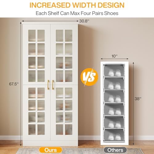 Tribesigns Tall Shoe Cabinet Set of 2, 8-Tier Shoe Storage with Adjustable Shelves, Modern Shoe Organizer Shoe Rack Cabinet for Entryway, Hallway, Closet, Living Room, White