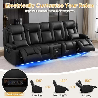 IPKIG Power Loveseat Recliner Sofa with Flip Back Console, 110.9" - 5 Seat