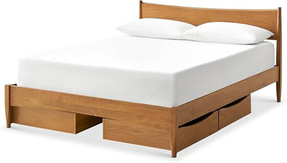 mopio Retrovie Mid-Century Modern King Bed Frame – Solid Wood Legs, LVL Slat System, No Box Spring Needed, Supports 661 lbs, Easy Assembly (Walnut, 4 Drawers)