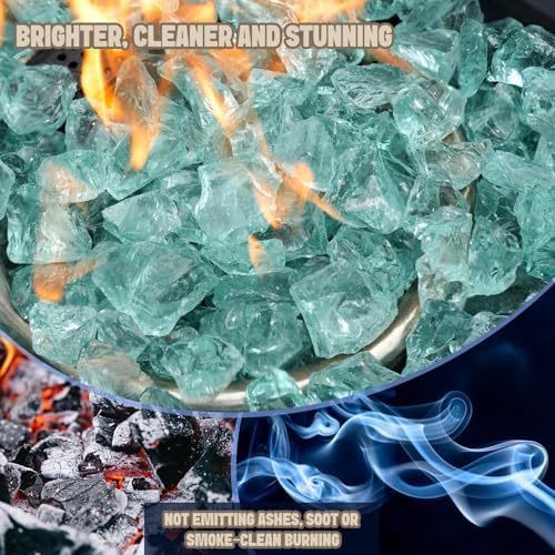 Mr. Fireglass 10 lbs Crushed Fire Glass, High Luster Light Sea Blue