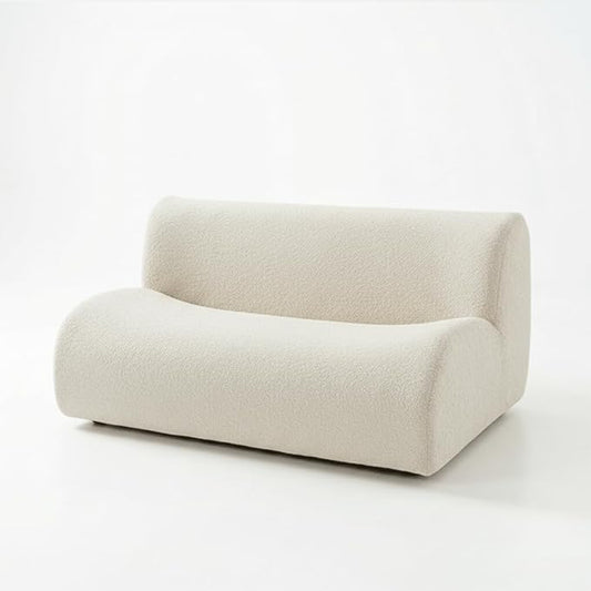 Sofa 2 Seater Modern Boneless Sofa with Deep Seat, Sherpa Boucle Cloud Couch for Living Room, Cozy Teddy L-Shaped Couches, No Assembly, White, Sofa 2 Seater