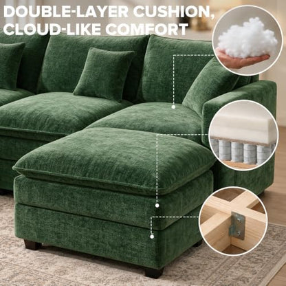 74" Cloud Loveseat with Movable Ottoman, L Shaped Modular Sectional Sofa