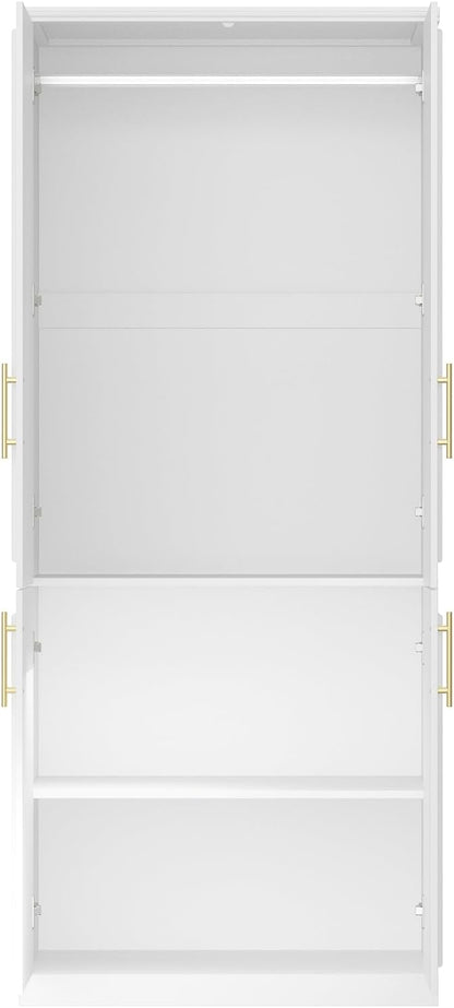 Timechee Almirah for Clothes, 74.8" Tall Bedroom Closet Storage Cabinet with Doors and Shelves, Hanging Rod, White Standing Wardrobe Clothes Closet for Bedroom, Armario Storage Cabinet for Clothes