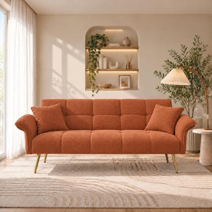 70.1" Convertible Futon Sofa Bed, Teddy Loveseat Couches, Orange