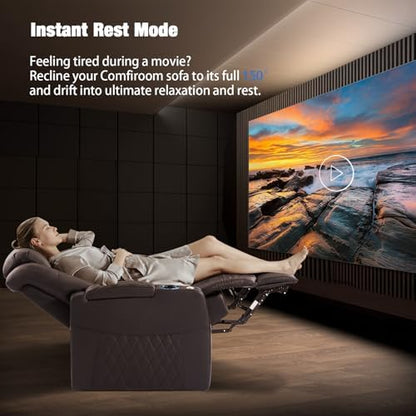 comfiroom Top-Grain Leather Home Theater Seating, Dual-Motor Power Recliner