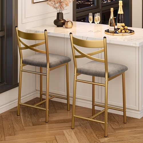 IDEALHOUSE 26" Bar Stools Set of 2, Counter Height Barstools with Back