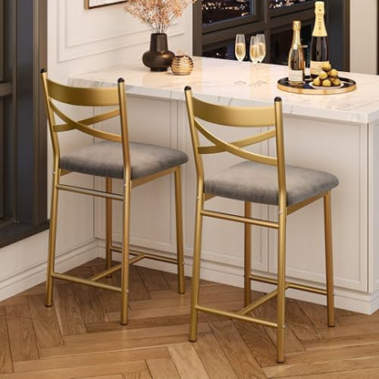 IDEALHOUSE 26" Bar Stools Set of 2, Counter Height Barstools with Back