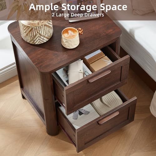 Joaxswe Farmhouse Nightstand Set of 2 with Charging Station, Walnut