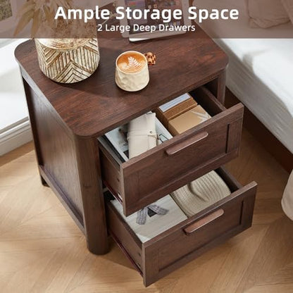 Joaxswe Farmhouse Nightstand Set of 2 with Charging Station, Walnut