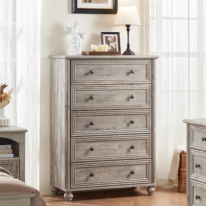 RWYHG Farmhouse 5 Drawer Dresser Set of 2, Chest of Drawers for Bedroom