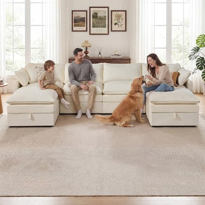 Myroyalsit Modular Sofa with Storage, 135" U Shape Sectional Cloud Couch, Oversized Fabric Couch with Movable Ottoman, 6 Seat Modern Deep Seat Sofa for Living Room (Beige Chenille)