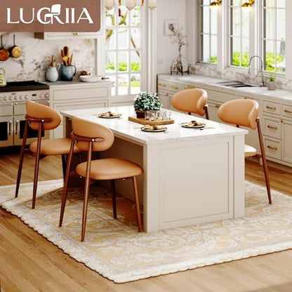 Upholstered Dining Chairs Set of 4 Mid-Century Modern Kitchen & Dining Room Chairs with PU Leather Seat and Backrest Ergonomic Sillas de Comedor(Walnut/Brown)