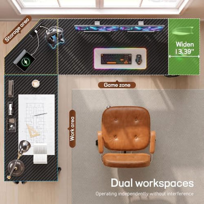 DurayLoly 62“ L Shaped Corner Desk with 3 Drawers,Power Strip&2 Side Hooks