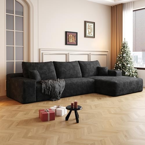 Eafurn Oversized L Shape Modular Sectional Sofa with Right Facing Chaise Lounge,Wide Deep Seat Compressed Corner Couch,Minimalist Corduroy Upholstered Boneless Lounge Sofa Couch