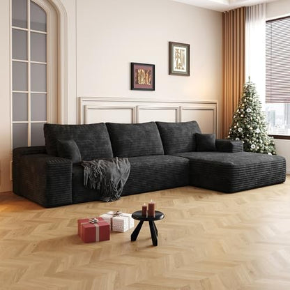 Eafurn Oversized L Shape Modular Sectional Sofa with Right Facing Chaise Lounge,Wide Deep Seat Compressed Corner Couch,Minimalist Corduroy Upholstered Boneless Lounge Sofa Couch