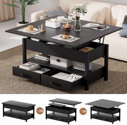 SYESWAY 42'' Lift Top Coffee Table with Storage Drawers, Black