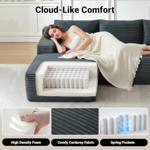 97" Cloud Boneless Couch, L-Shaped Sectional Sofa for Living Room, Grey