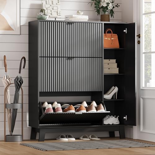 Shoe Cabinet Storage for Entryway with 3 Drawers & Side Cabinet, Black
