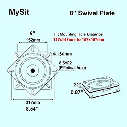 MySit 8" Heavy Duty Swivel Plate Mechanism for Recliner Chair & Bar Stool Square Swivel Furniture Replacement - Ball Bearing