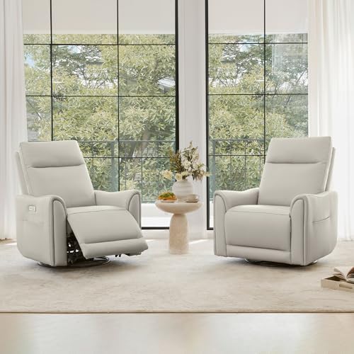 Watson & Whitely Power Swivel Recliner Chairs for Adult, Faux Leather Cream