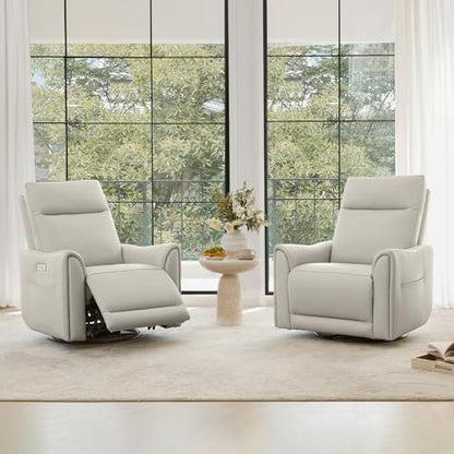 Watson & Whitely Power Swivel Recliner Chairs for Adult, Faux Leather Cream