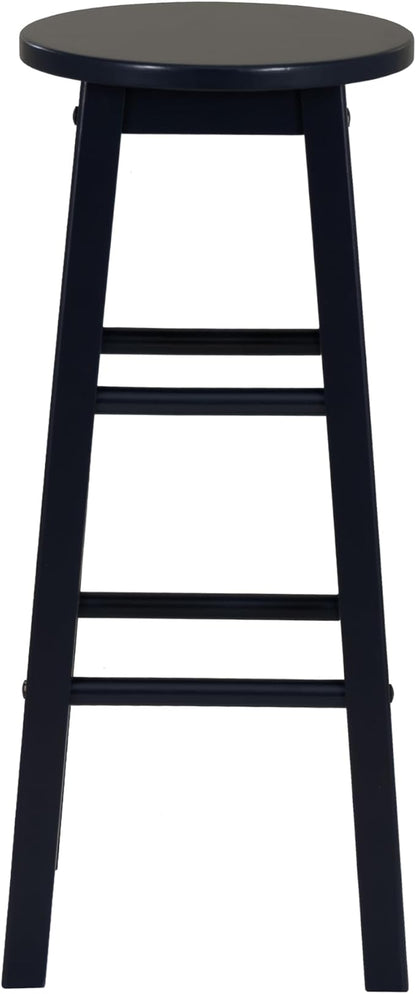 Linon Zeke Navy Blue Solid Wood Backless Round Barstool with 29 inch Seat Height