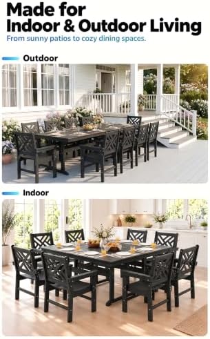12 Piece HDPE Outdoor Dining Set for 10, Patio HDPE Furniture Set with 2 Table and Umbrella Hole, Outdoor Table and Chairs for Garden, Poolside, Backyard, Deck