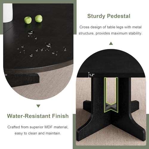 Feonase 59" Round Extendable Dining Room Table for 4-6, Modern Oval Kitchen Table with Heavy Duty Wood Base, Metal Frame Support, for Kitchen Dining Living Room, Easy Assembly, Black