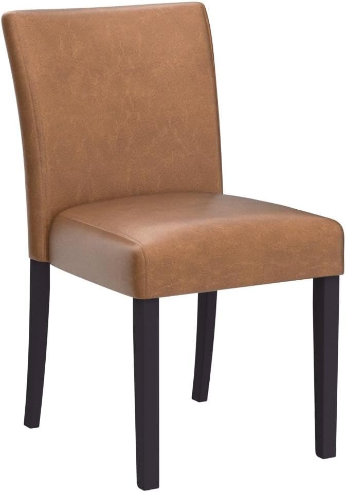 Watson & Whitely Modern Upholstered Dining Chairs, Faux Leather, Brown | Solid Wood Legs, Padded Seat, Low Back, Armless Kitchen Chairs for Dining Room, Restaurant, Set of 2