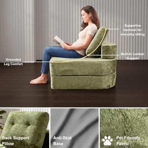 · REDEARTH · 3-in-1 Boneless Convertible Folding Floor Sofa Bed - Olive