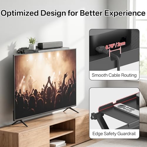13" × 6.3" TV Top Shelf with Remote Holder - No Drill Top of TV Shelf with Anti-Scratch Adjustable Feet for Streaming Devices, Cable Box, Router & Decorations TV Top Mount Shelf, 1 Pack