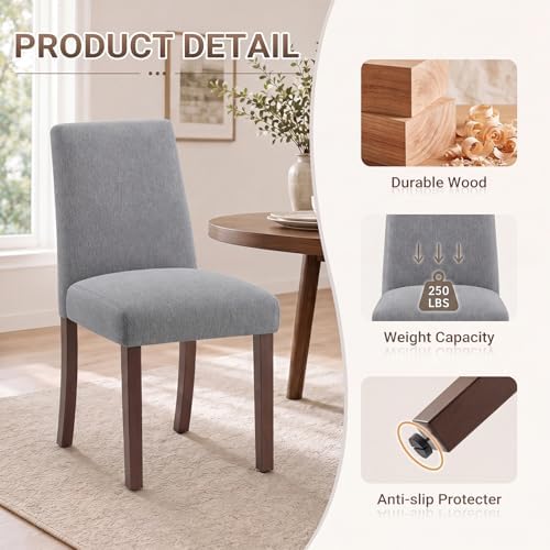 MALOL Upholstered Dining Chairs Set of 4, Modern Kitchen Chairs with High Back, Padded Fabric Dining Room Chair with Solid Wood Legs for Restaurant/Cafe/Home, Grey