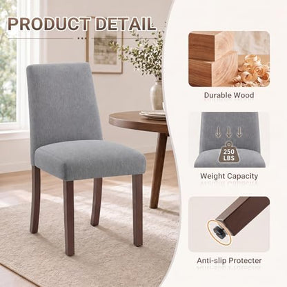 MALOL Upholstered Dining Chairs Set of 4, Modern Kitchen Chairs with High Back, Padded Fabric Dining Room Chair with Solid Wood Legs for Restaurant/Cafe/Home, Grey