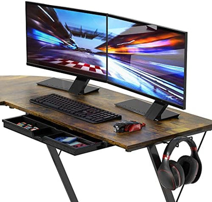 SHW 51 x 51 L-Shaped Corner Desk w/Monitor Stand and Drawer, Rustic Brown