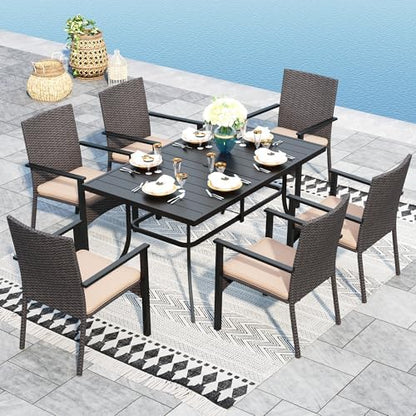 Sophia & William 7-Piece Patio Dining Set, Metal Table, PE Wicker Chairs