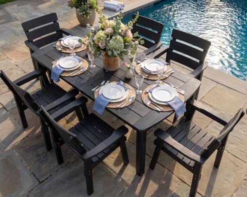 7pcs Patio Dining Set with Umbrella Hole Table & 6 Chairs, Black