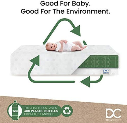 Delta Children Essex 4-in-1 Convertible Crib and Changer, Black Ebony w/Natural Knobs Twinkle Galaxy Dual Sided Recycled Fiber Core Crib and Toddler Mattress (Bundle)