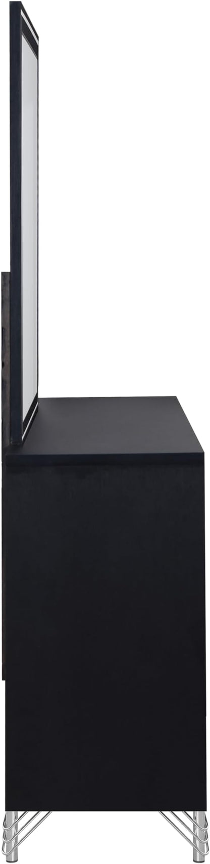 New Classic Furniture Ava 2-Piece Wood Dresser and Mirror Set, Ebony Black